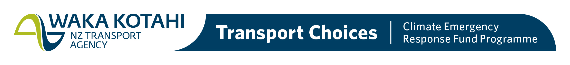 Logo for Waka Kotahi, Transport Choices, and Climate Emergency Response Fund Programme